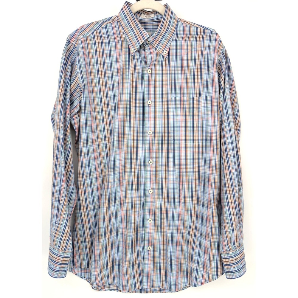 Peter Millar Crown Finish Multicolor Plaid Button Down Shirt Mens Medium Preppy
